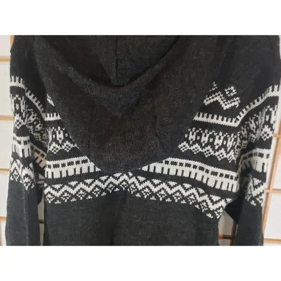 Franco Danti Italian Wool Zip Up Sweater Hooded Fair Isle Charcoal Grey - Size M - Picture 5 of 8